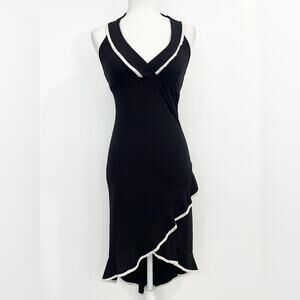 Vintage Y2k Halter Babydoll Midi Dress Small Black White Trim Whimsigoth